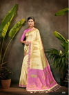Cream And Pink Colour Latest Designer Fancy Festive Wear Printed Banarasi Silk Saree Collection 806